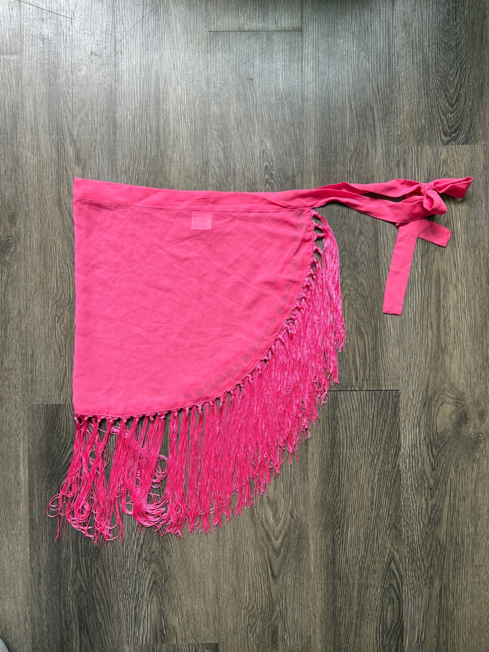Pink Fringe Tie Waist Bikini Cover-Up Skirt